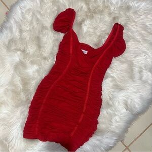 New oh Polly red ruched bodycon dress US 10